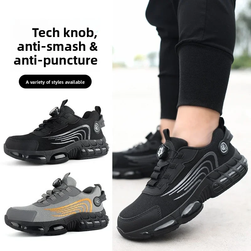 Winter Indestructible Steel Toe Work Shoes for Men Women Rotating Button Safety Shoes Lightweight Construction Work Safety Shoes