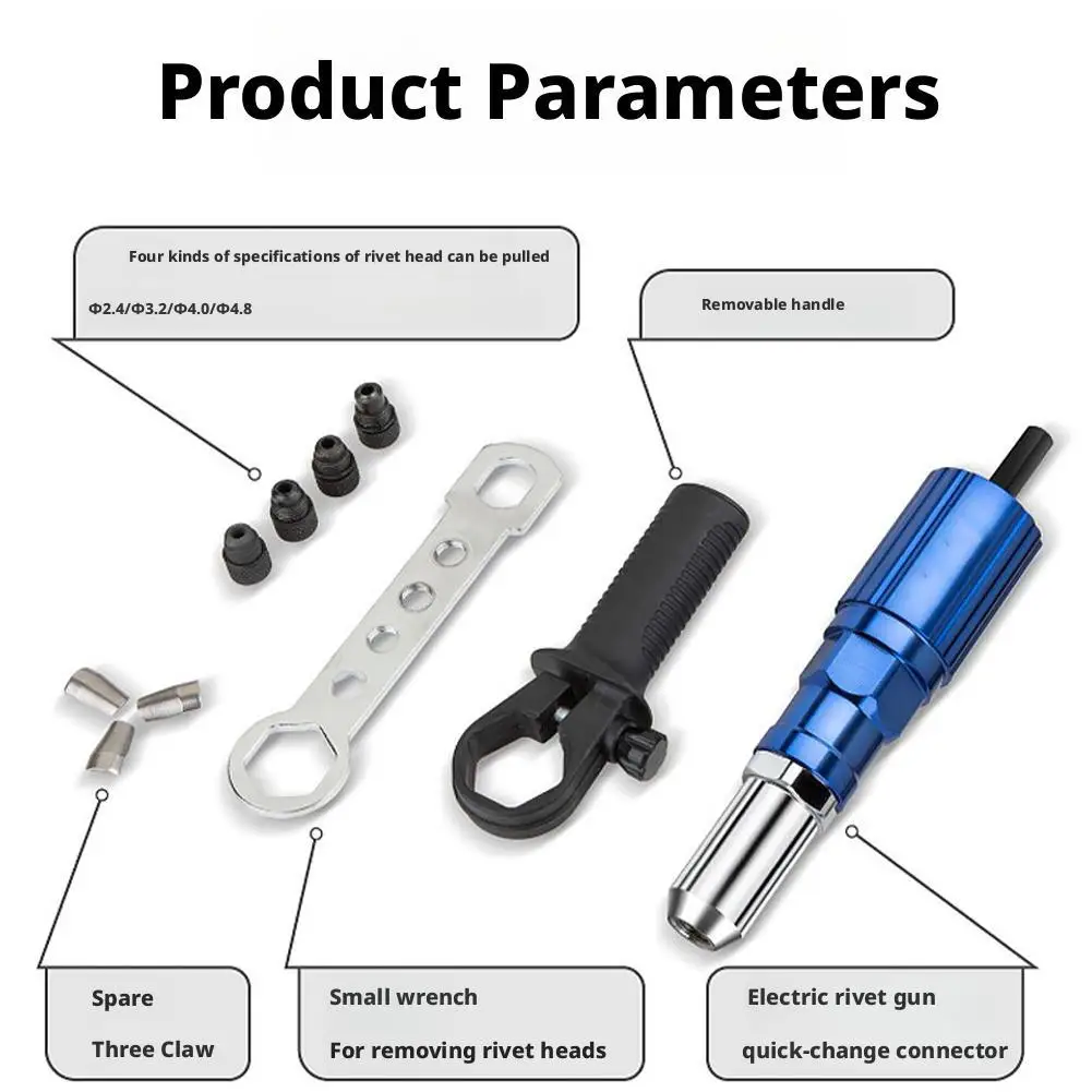 Pistola per rivetti elettrica Kit adattatore per pistola per rivetti elettrica professionale Inserto per dadi Tirare lo strumento per rivetti Accessori per utensili elettrici Strumenti per dadi