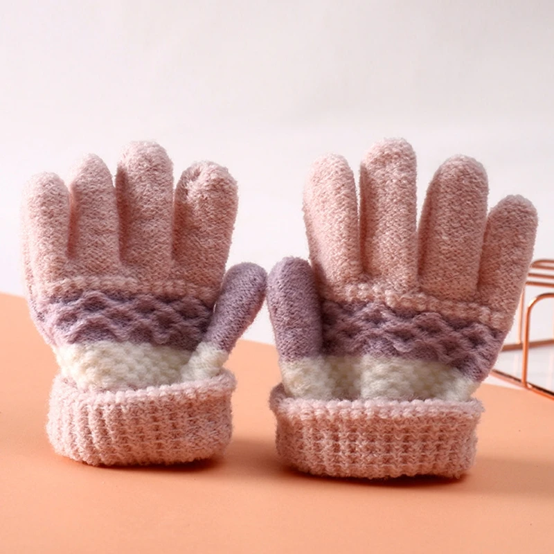 1 Pair Kids Winter Gloves Knitted Stripe Children Coldproof Warm Full Finger Gloves Boys Girls Mittens