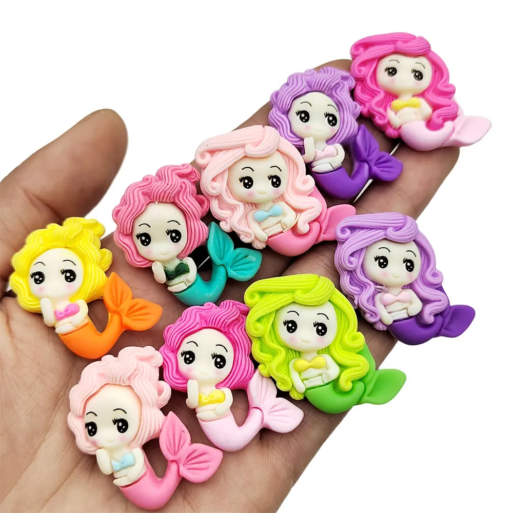 10/20/50Pcs  Cute Resin Mermaid Princess Flat Back Cabochon Scrapbooking Craft DIY Hair Bows Clips Accessories Phone Case Decor