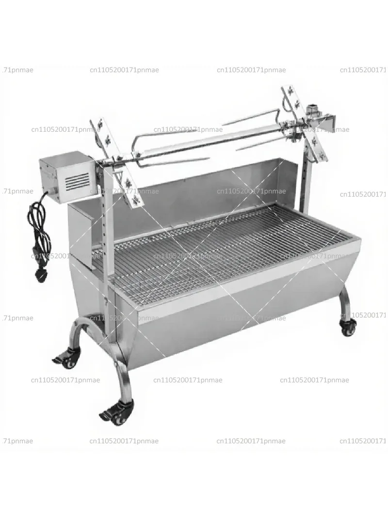 Stainless Steel Rotisserie Grill with Windscreen, Charcoal Spit Roaster on Wheels, Outdoor BBQ Cooker for Backyard Patio
