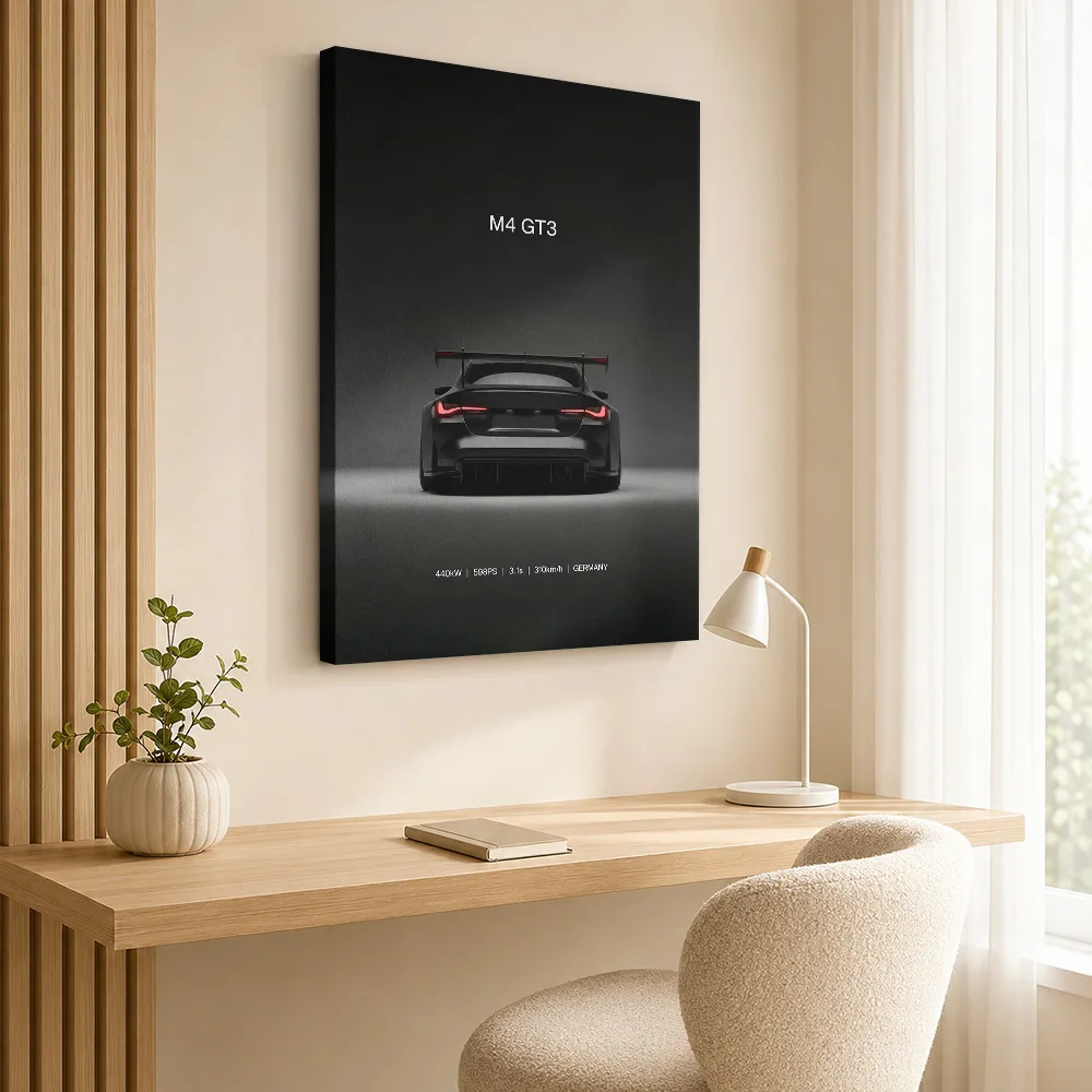 German M4 GT3 Rear View Canvas Painting Poster Customized Photo Dramatic Lighting Aesthetic Man Cave Wall Paintings Decoration