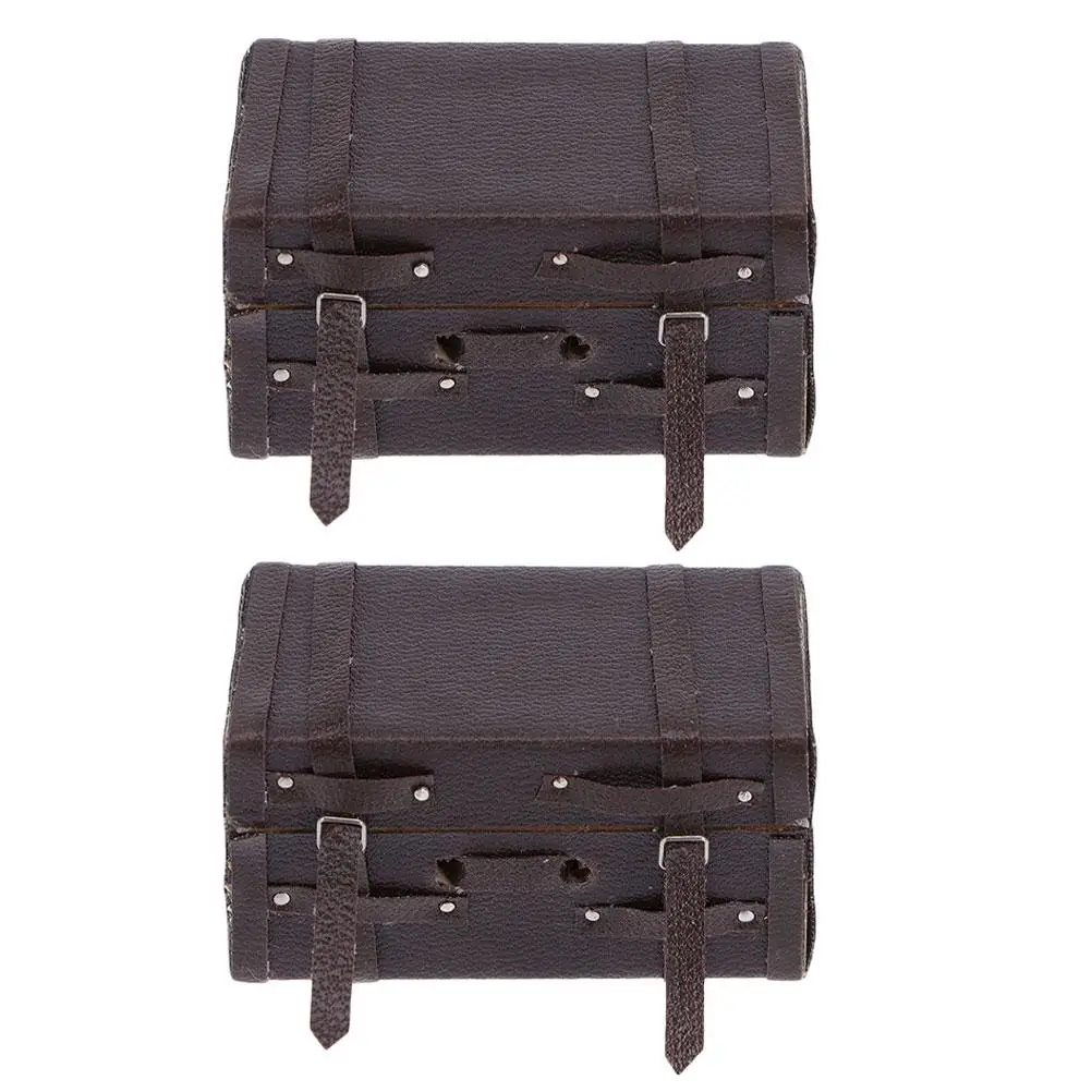 

2 Pcs Wooden Artificial Suitcase Child Dollhouse Accessories Miniature Furniture Model Ornament
