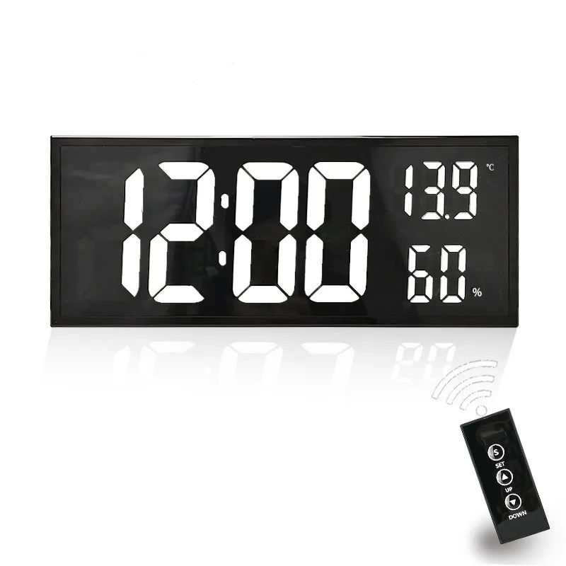 16Inch Remote Control Digital Wall Clock Temperature Humidity Night Mode Table Clock 12/24H Electronic Wall-mount LED Clock