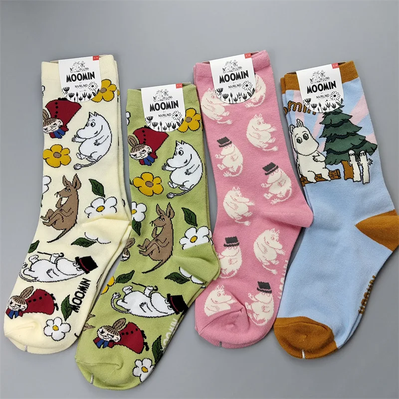 Moomin Asian American New Japanese Cotton Women's Socks Cartoon Anime Four Seasons Comfortable Socks Mid tube Trendy Socks Home