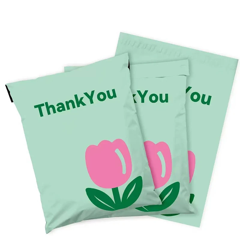 New Green Tulip Packaging Bag For Matcha Mailing Shipping Bags Plastic Gifts Packing Pouch Waterproof Exprss Mailer Courier Bags