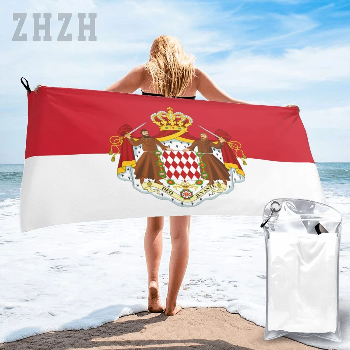 More Design Monaco Flag Emblem Bath Towel Quick dry Microfiber Absorbing Soft Water Breathable Beach Swimming Bathroom