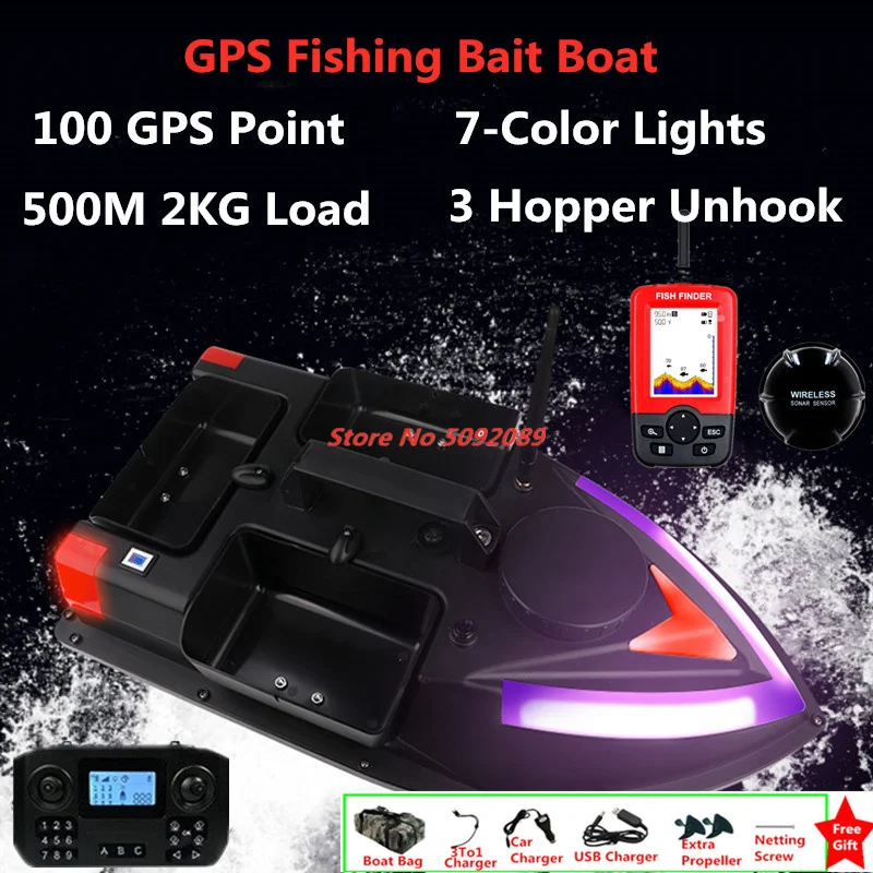 

Smart 100 Points GPS Fishing Bait Boat 2KG 500M Distance Fixed Speed Cruise GPS Auto Return RC Nesting Boat 7-Color Light Boats