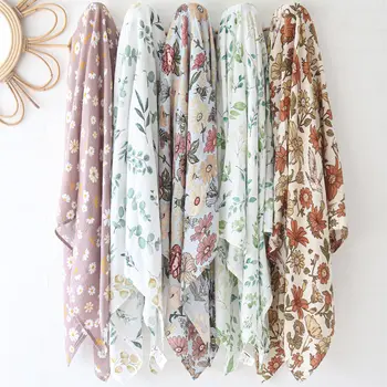 ไม้ไผ่ Muslin ผ้าห่ม Swaddle ผ้าห่มเด็กทารกแรกเกิดผ้าฝ้ายผ้าปูที่นอนดอกไม้ Leaf พิมพ์ผ้าห่มและผ้าอ้อม