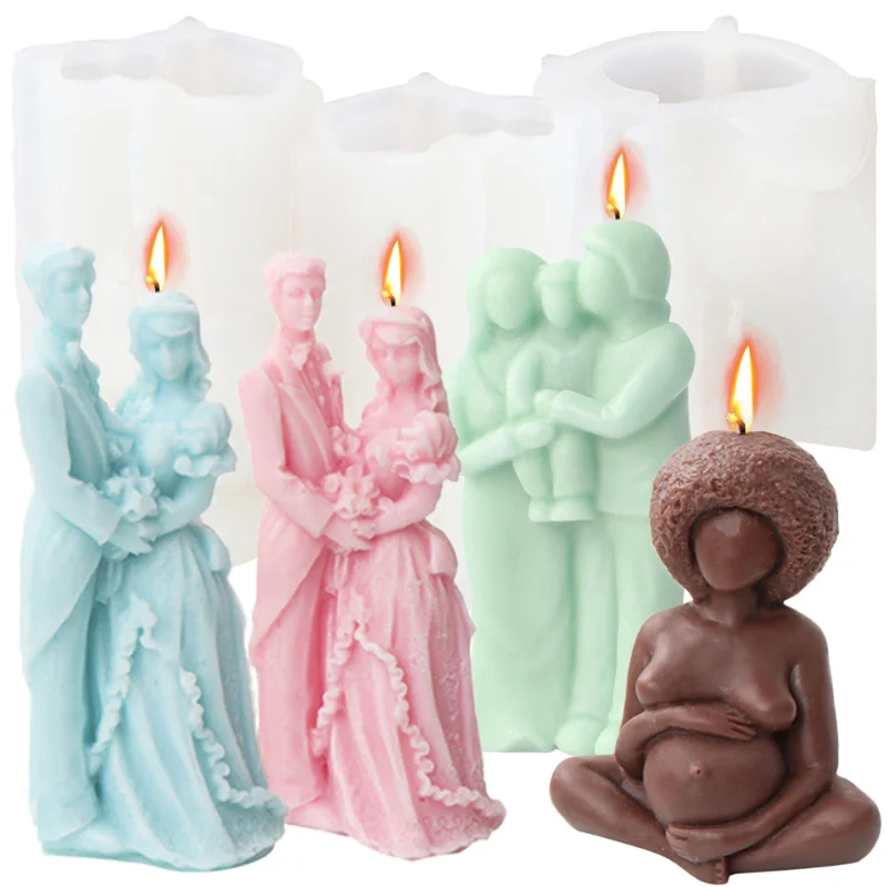 

Wedding Couple Silicone Candle Mold Happiness Family Soap Resin Plaster Mould Pregnant Woman Chocolate Ice Making Set Lover Gift