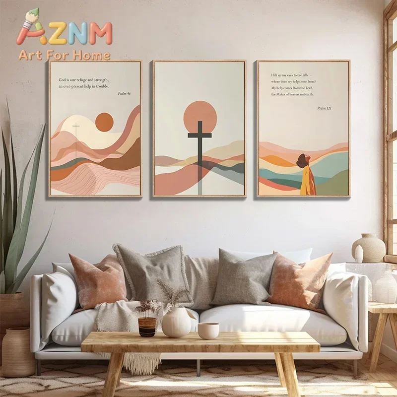 Modern Christian Artwork Baptism Gift Bible Verse Cross Canvas Wall Art Catholic Religious Posters Home Living Room Decor Set