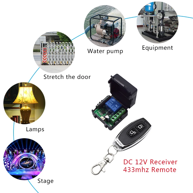 1 Channel DC 12V 24V 10A RF Relay Receiver Switch Module 433Mhz Wireless Remote Control EV1527 Learning Code Transmitter