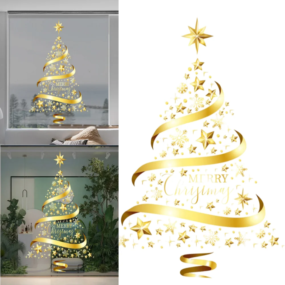 1 مجموعة من 60-90 سنتيمتر الذهبي شجرة عيد الميلاد نافذة زجاج نافذة ملصقات لعيد الميلاد السنة الجديدة الشتاء هدايا ديكور المنزل الطرف