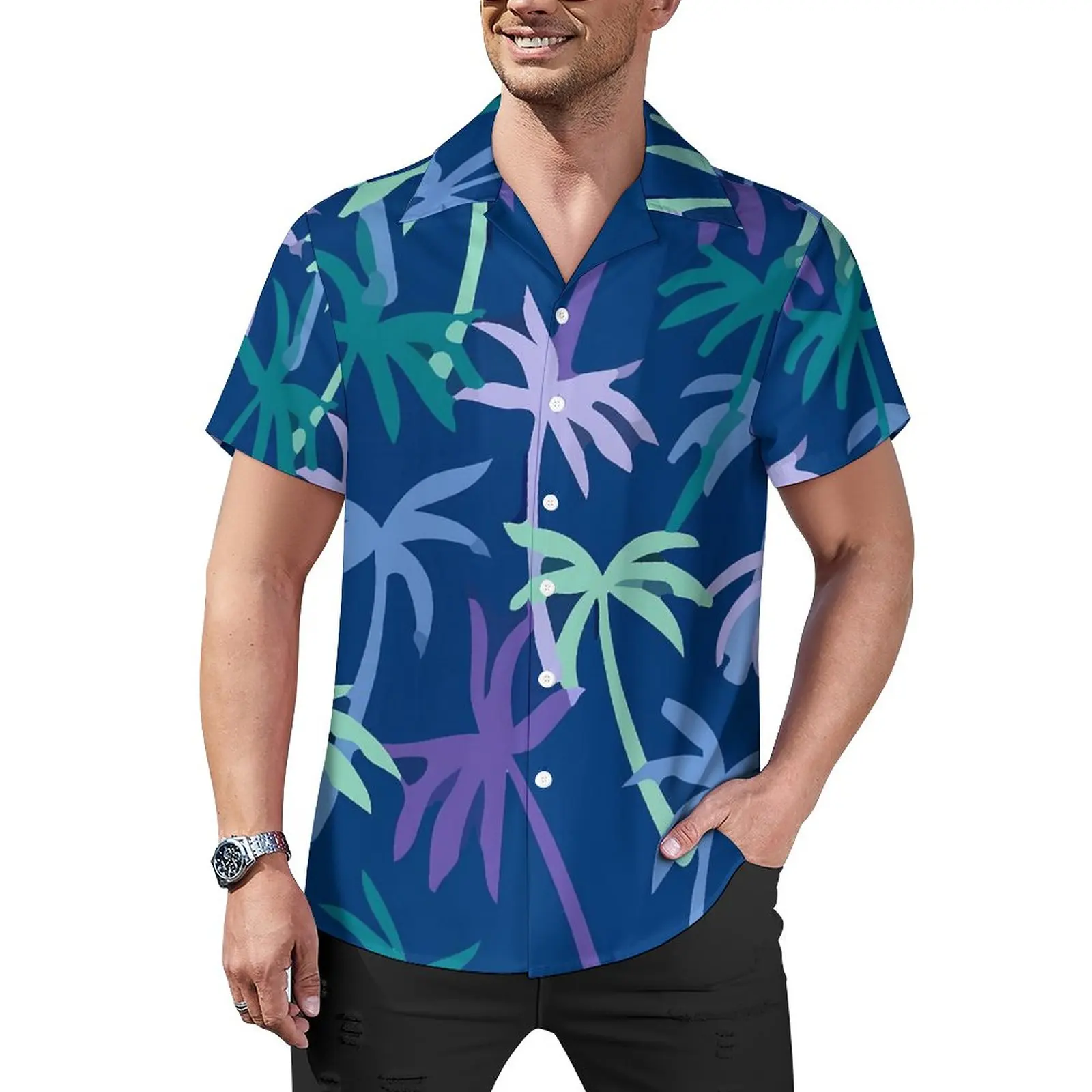 

Coconut Palm Trees Blouses Male Colorful Print Casual Shirts Hawaii Short Sleeve Pattern Trending Oversize Beach Shirt Gift