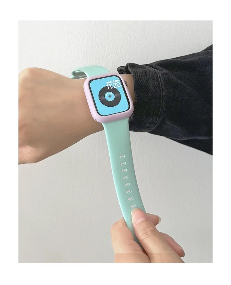 حزام رياضي + حافظة لساعة أبل 46 مللي متر 44 مللي متر 40 مللي متر 45 مللي متر 41 49 مللي متر 42 مللي متر سيليكون لون الحلوى سوار الفرقة iWatch series10 8 9 7