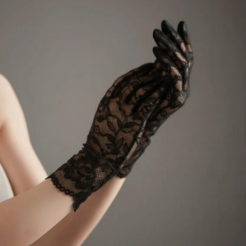 Short Lace Bridal Gloves Floral Embroidered Sheer Tulle Wedding Gloves for Bride Wedding Dress Accessories Photo Shoot & Events image 6
