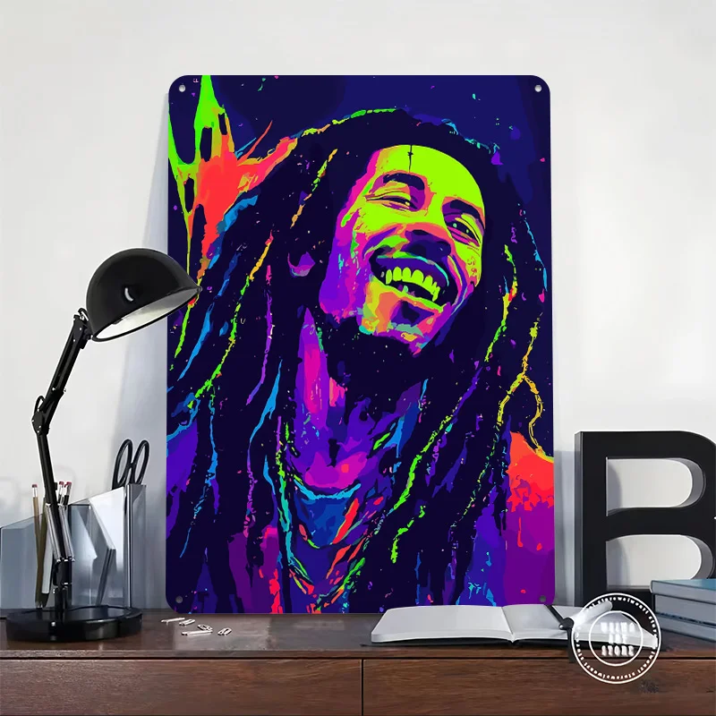 Colorful Bob Marley Portrait 3D Printed Texture Poster Personalized Wall Art Retro Metal Tin Signs for Decor Living Room Home