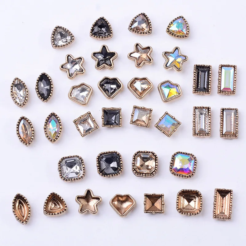 Materiales metálicos para decoración de uñas con incrustaciones de diamantes, una variedad de joyas de aleación para decoración de uñas DIY multicolor, accesorios para ojos de caballo y corazón de melocotón