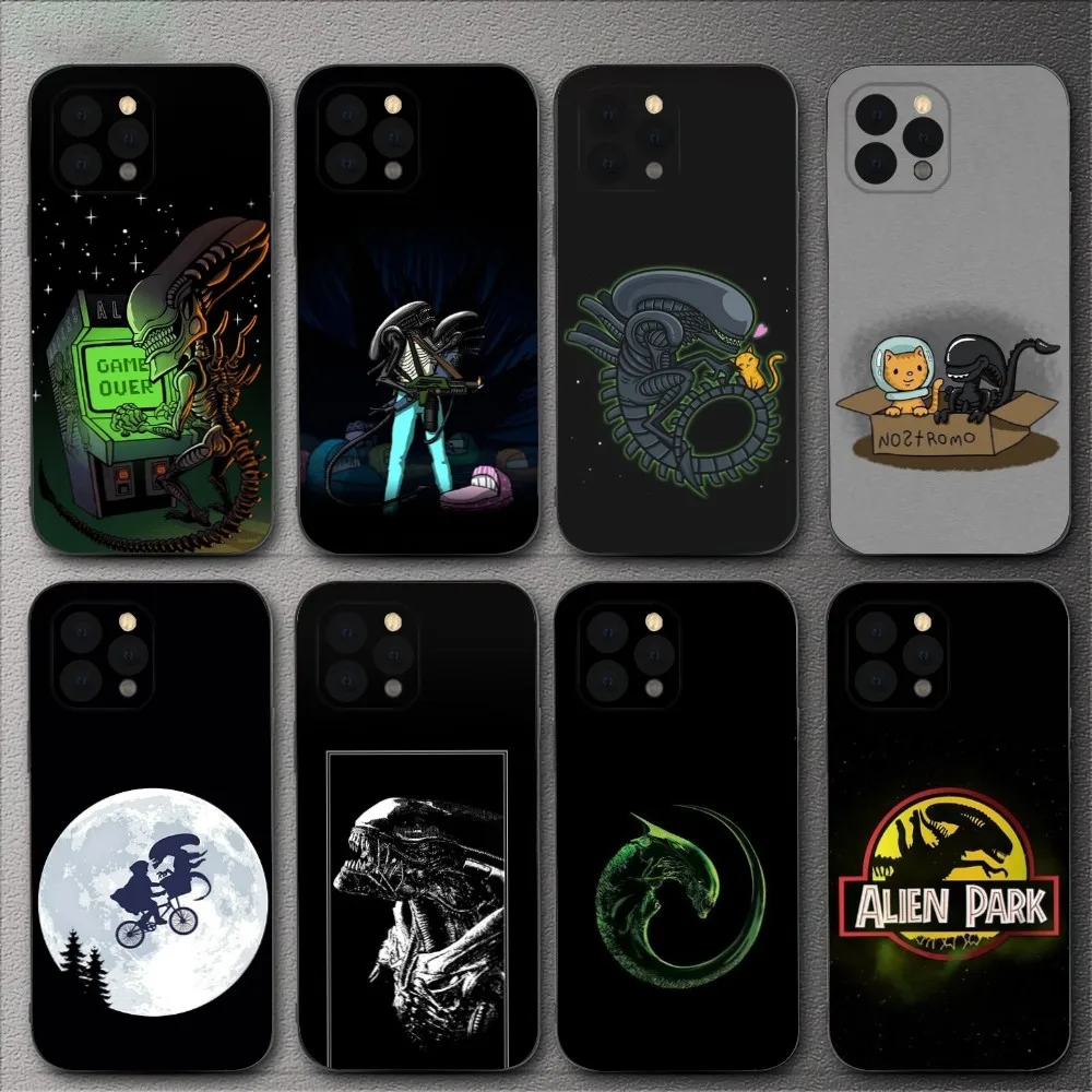 Movie A-Alien X-Xenomorph Phone Case For iPhone 15,14,13,12,11,XS,XR,X,8,7,Pro,Max,Plus,mini Silicone Black Cover