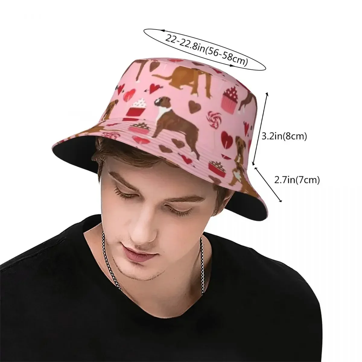 BOXER VALENTINE'S DAY Bucket Hat Panama For Kids Bob Hats Outdoor Hip Hop Fisherman Hats For Summer Fishing Unisex Caps