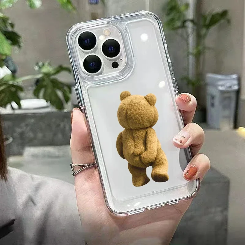Teddy Bear Couple Cartoon Phone Case For iPhone 15 14 13 12 11 Pro Max XS XR X 7 8 Plus Soft Clear Shockproof Bumper Back Cover image 5