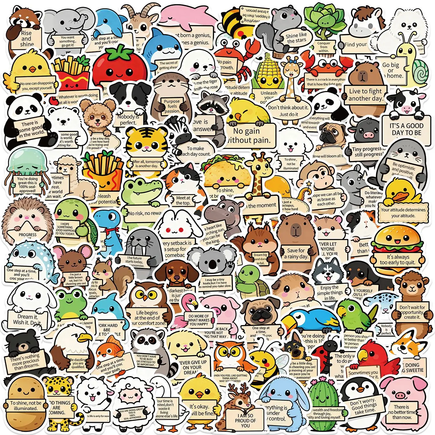 

100/200PCS Cartoon Animal Emotional Support MEME Graffiti Stickers DIY Decor Guitar Notebook Luggage DIY Stationery Stickers