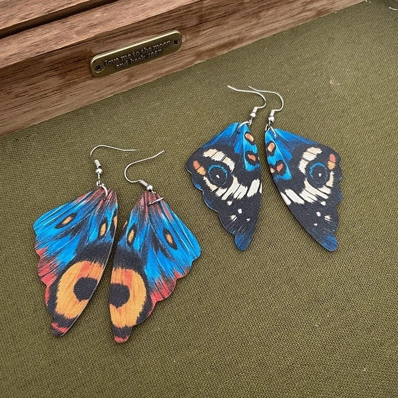 8 pairs of acrylic large color butterfly wing earrings, suitable for vacation/party/banquet/four seasons fashion ladies earrings