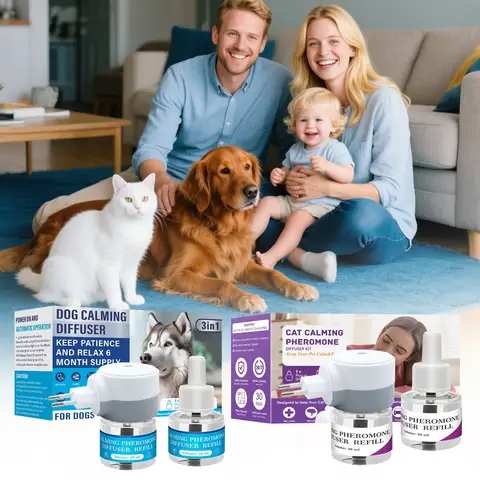 Pet Calming Diffuser with 2PCS Soothing Liquid 3 In1 Pet Pheromones Pet Relief Stress Anxiety Reduce Aggression Barking 48ml/Pc