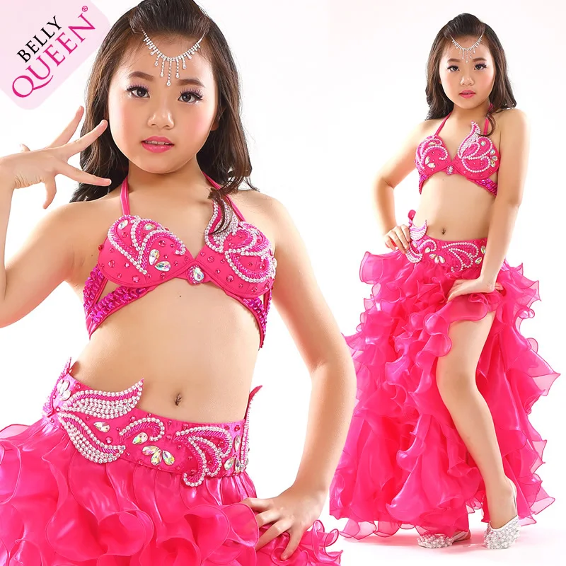 Personalizado novas meninas trajes de dança do ventre conjunto traje de desempenho de dança indiana para crianças