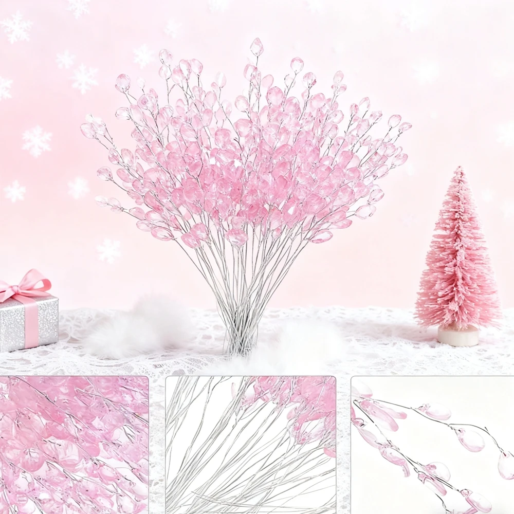 50/100 Stück Künstliche Blumen aus Acryl in Tropfenform, Handgefertigt für Weihnachtsbaum, Raumdekoration, Hochzeit, Brautstrauß, Haarnadel, DIY Geschenkbox – Detail 4