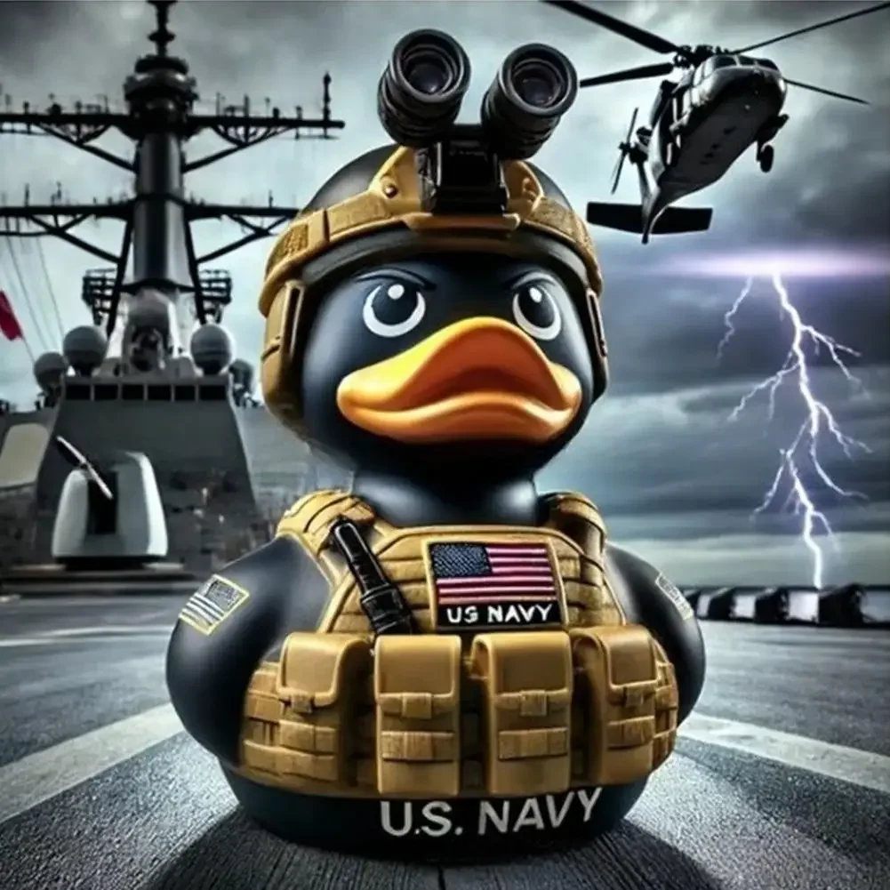1pc Creative Duck Ornament Veteran Tribute Resin Duck Statue Gothic Sculpture Punk Animal Figurine Desktop Craft Car Collectible view 6