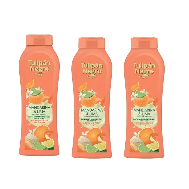 Black tulipán pack of 3x650ml bath and shower gel with mandarin and lime fragrance - ideal for hydration and body care