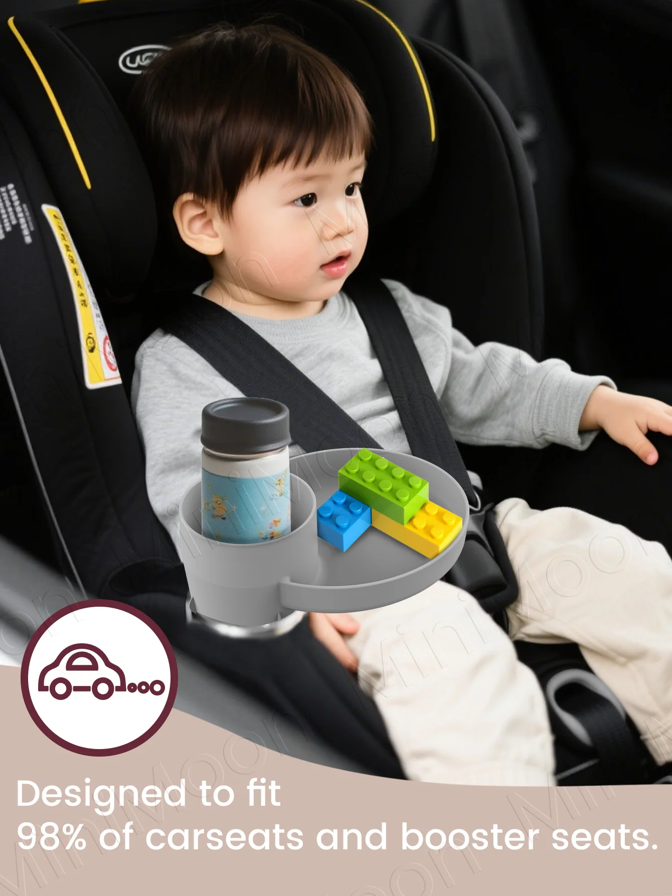 3-in-1 Travel Feeding Tray for Kids, Expandable Snack Organizer with Rotating Cup Holder & Coaster, Fits Car & Stroller - view 6