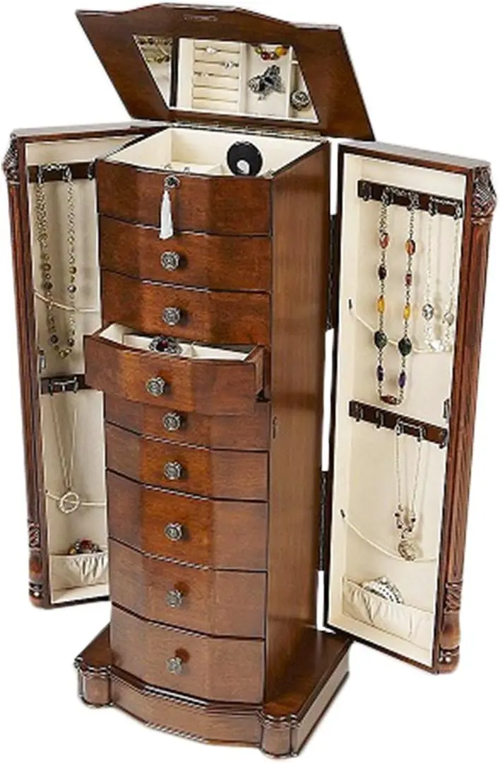 Henry Iv Locking Jewelry Armoire With Charging Port, Walnut