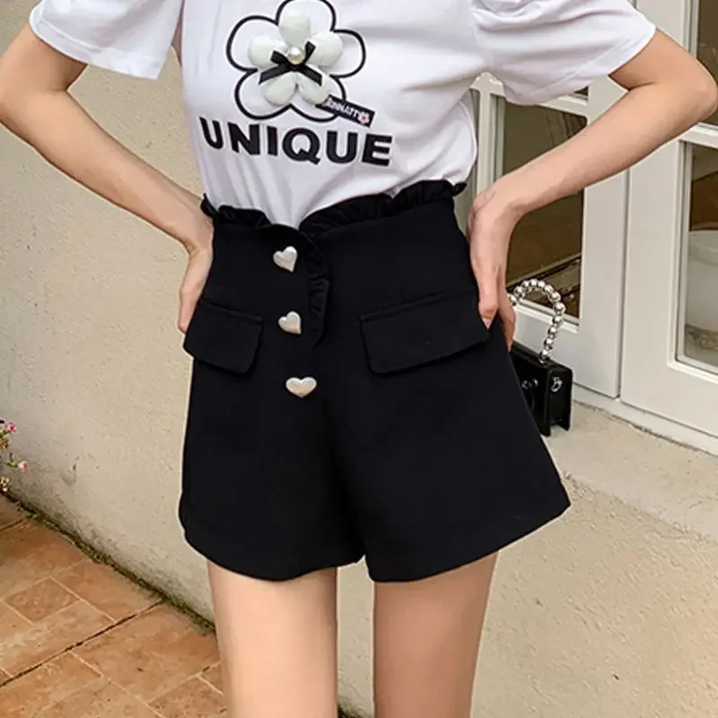 Wide Female Short Pants High Waist White Suit with Designer Outdoor Streetwear Korean Style Kpop Youthful Casual Women's Shorts