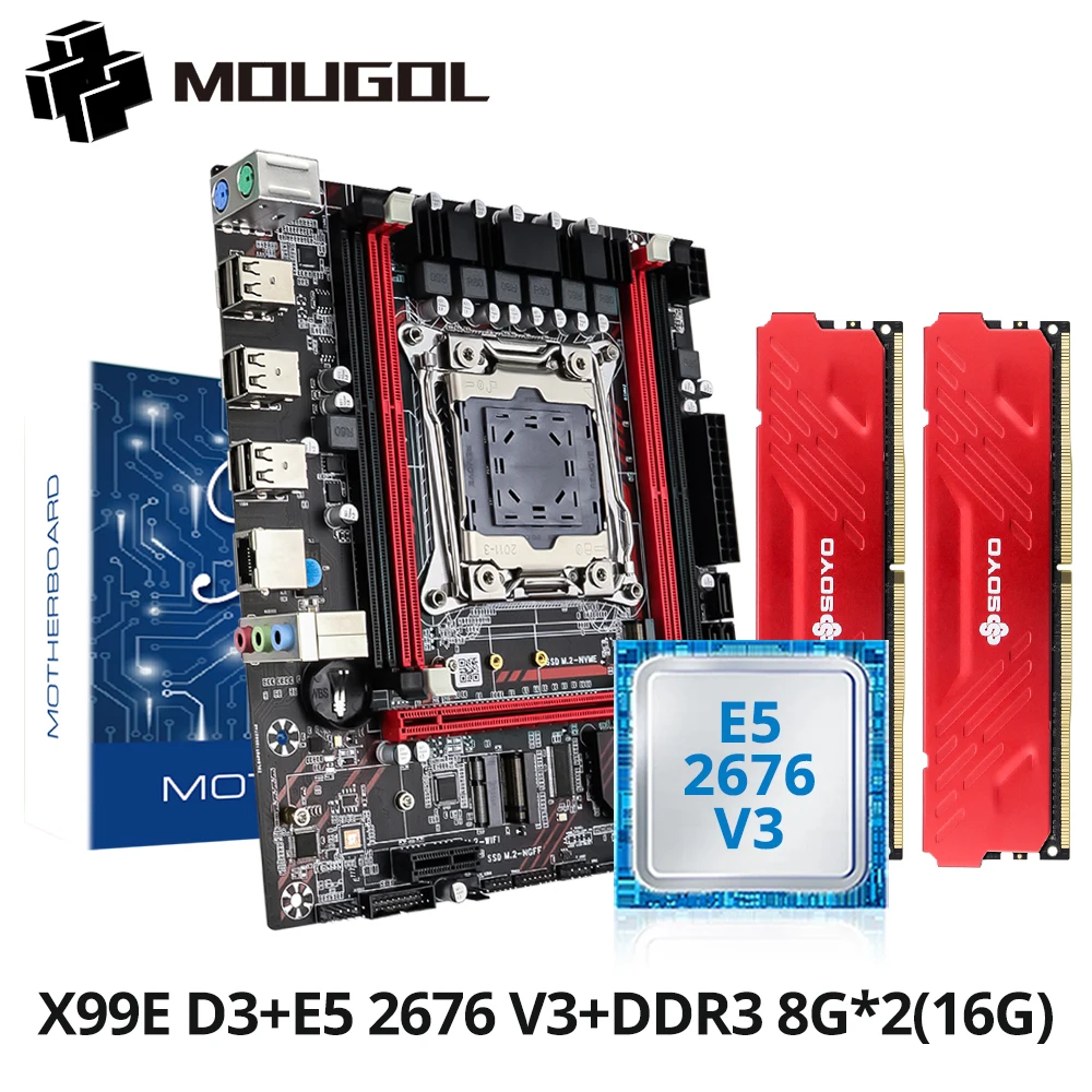 MOUGOL X99 Gaming Motherboard Kit with Intel E5 2676 V3 CPU & 8GB(1*8GB) DDR3 1600MHz Dual Channel RAM for Office Computers