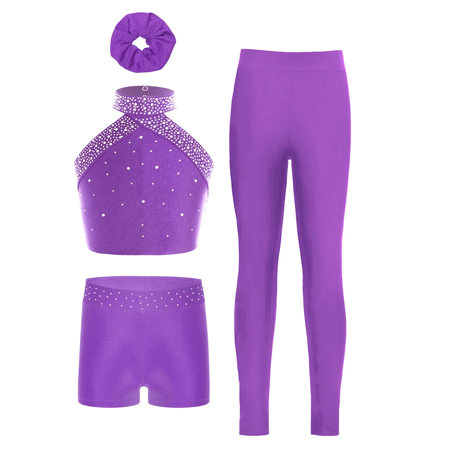 Kids Tracksuits Girls Figure Skating Dancewear Set Athletic Vest Tops with Shorts Leggings Sports Gymnastics Fitness Yoga Outfit