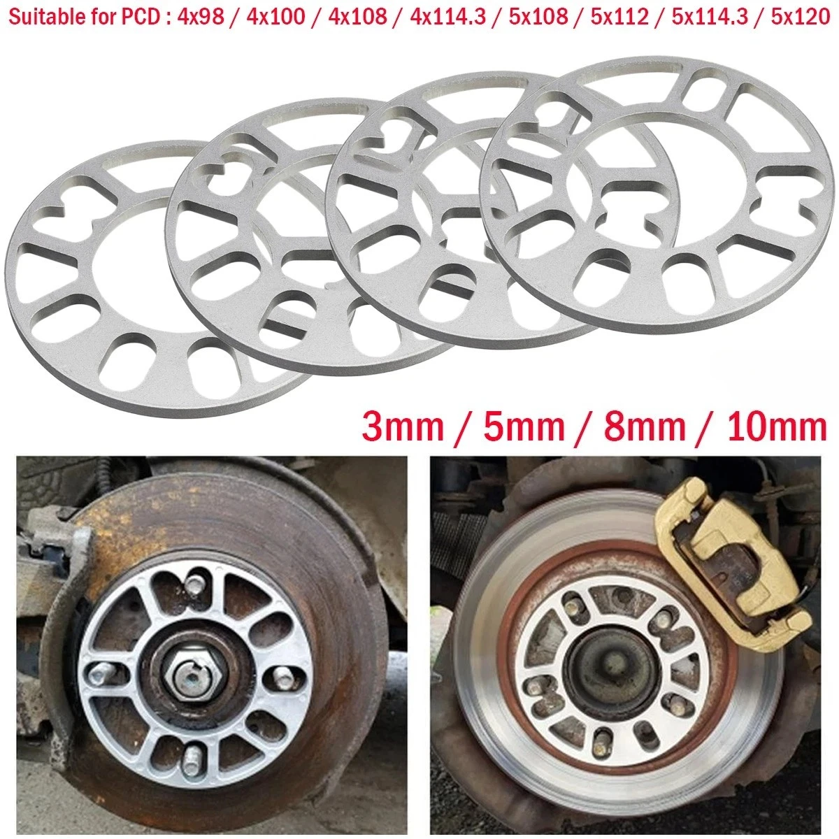 4Pcs Set Universal 3mm/5mm/8mm/10mm Car Wheel Tire Spacer Adaptor Shims Plate 4X98 4X100 4X108 4x110 4x112 4x114.3 5x100 5x110