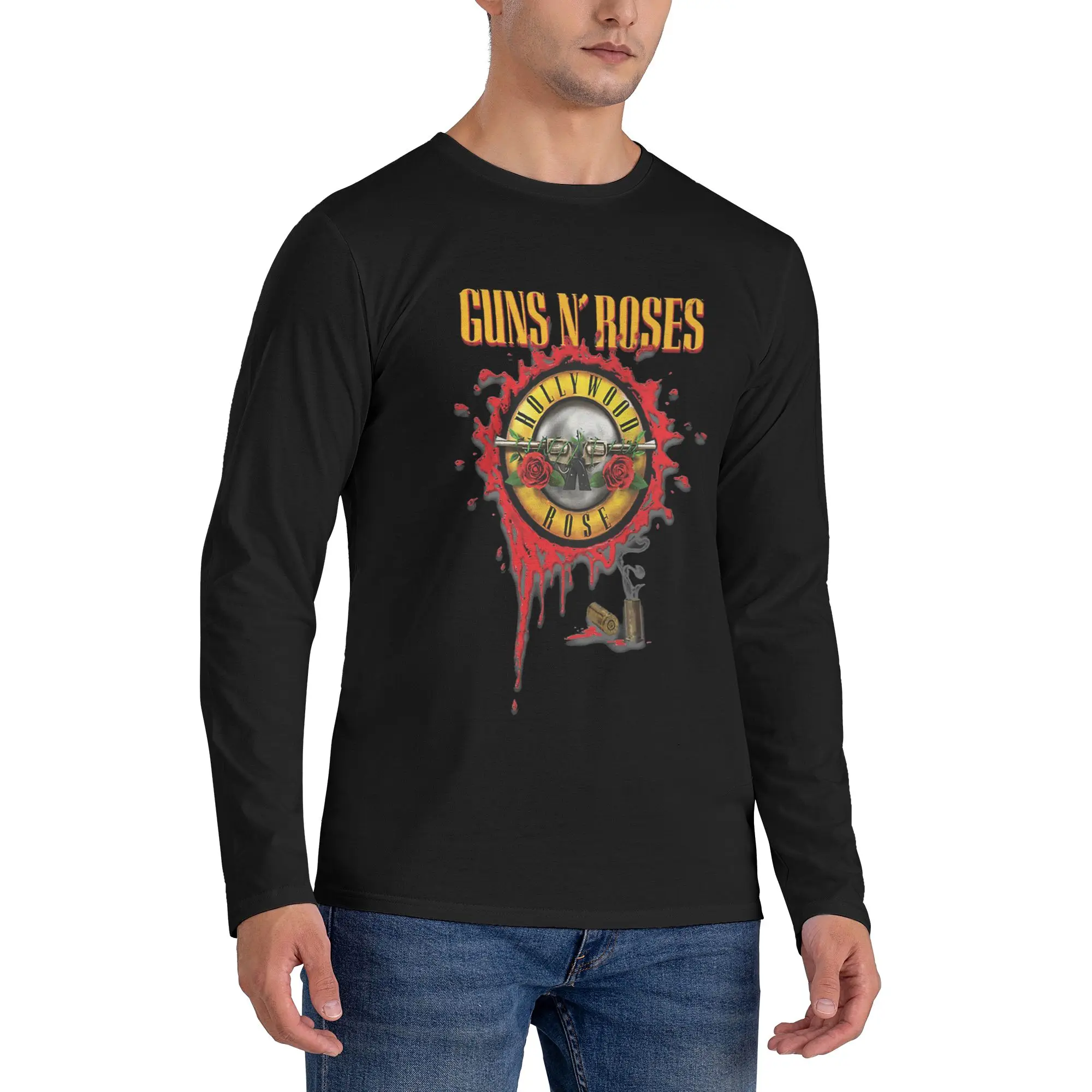 

Guns N Roses Lightsaber Merch (4) Men's Long Sleeved T-shirt Casual Round Neck T shirts Spring and Autumn Men tops