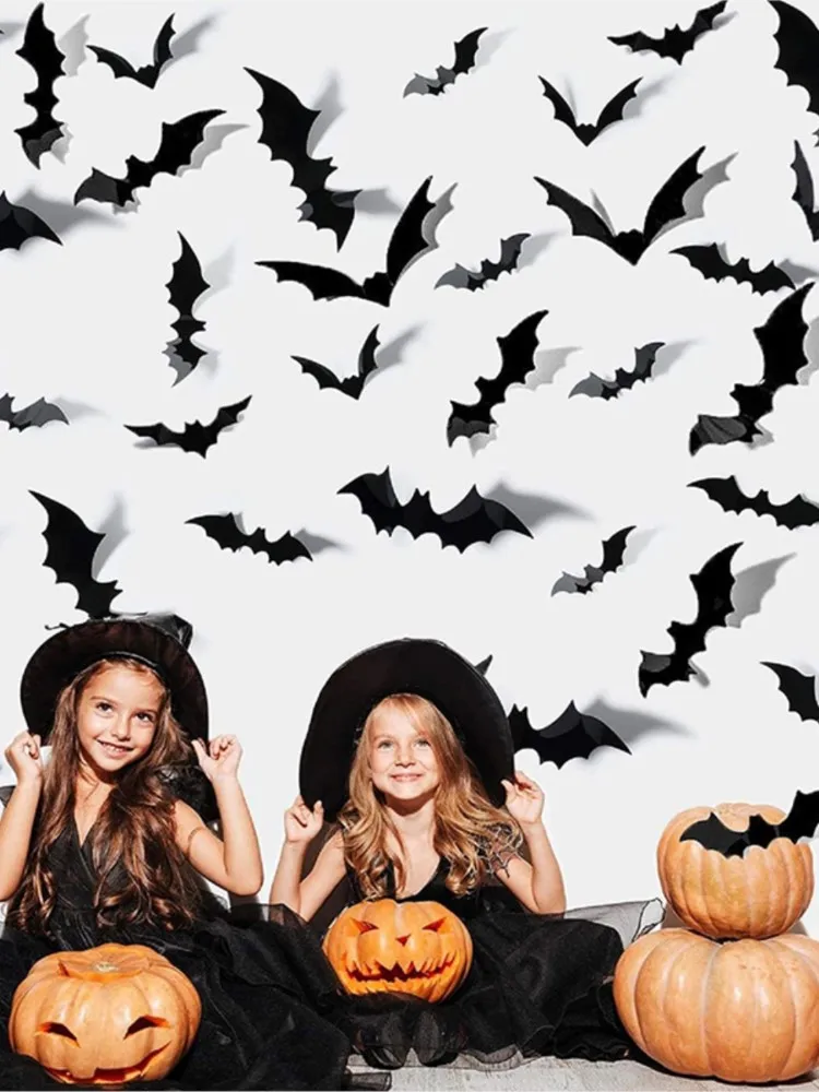 Naklejki ścienne 3D na Halloween, czarne nietoperze, dekoracja do domu, pokoju, wewnątrz, straszne rekwizyty, upominki na przyjęcia dla dzieci, naklejki na ścianę, naklejki na okno. — 2