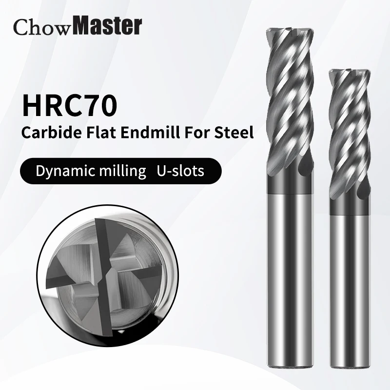 ChowMaster HRC70 CARBID End Mill 4 Flute  Cutting Alloy Carbide Tungsten Steel Milling Cutter CNC Machine Cutting Tools End Mil