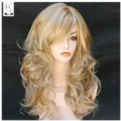 WHIMSICAL W-Perruque Synthétique Longue Ondulée Blonde Mixte, Cheveux Naturels, Degré de Chaleur, pour Femme