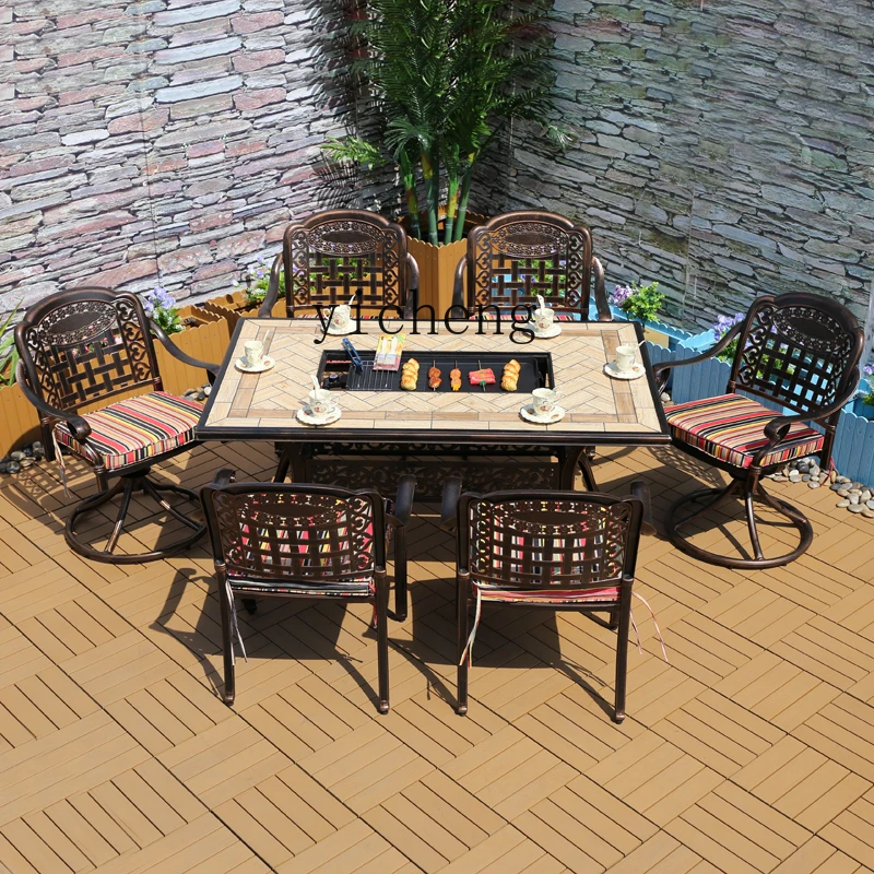 Cast Aluminum Barbecue Tables And Chairs Household Electric Smokeless Courtyard Garden Leisure Outdoor Balcony OutdoorD4