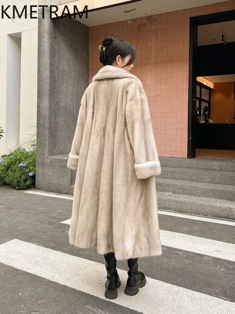 KMETRAM, chaqueta de piel de visón Natural de 100% de alta calidad para mujer, abrigo largo de lujo de piel de visón auténtica, ropa de invierno para mujer 2026 Fourrure