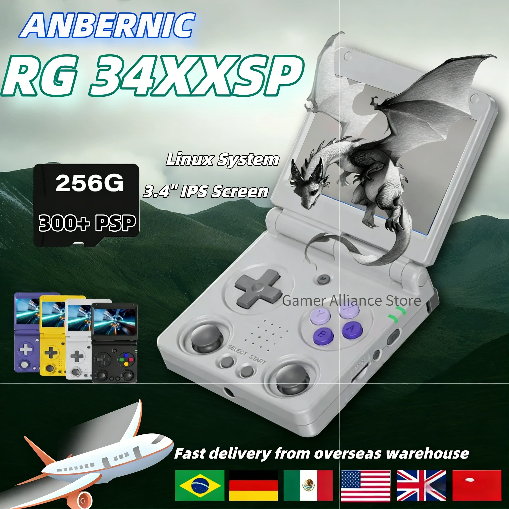 

Портативная игровая консоль ANBERNIC RG34XXSP Flip с поддержкой 5G Wi-Fi, 64-битным процессором H700, 3,4-дюймовым IPS-экраном, Linux, 256 ГБ памяти, для игр PSP, НОВИНКА