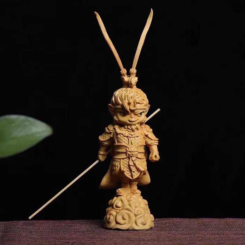 

Boxwood Craft Sun Wukong Buddha Ornament Arborvitae Solid Wood Carving Artware Cartoon Qi Tian Da Sheng Car Decoration