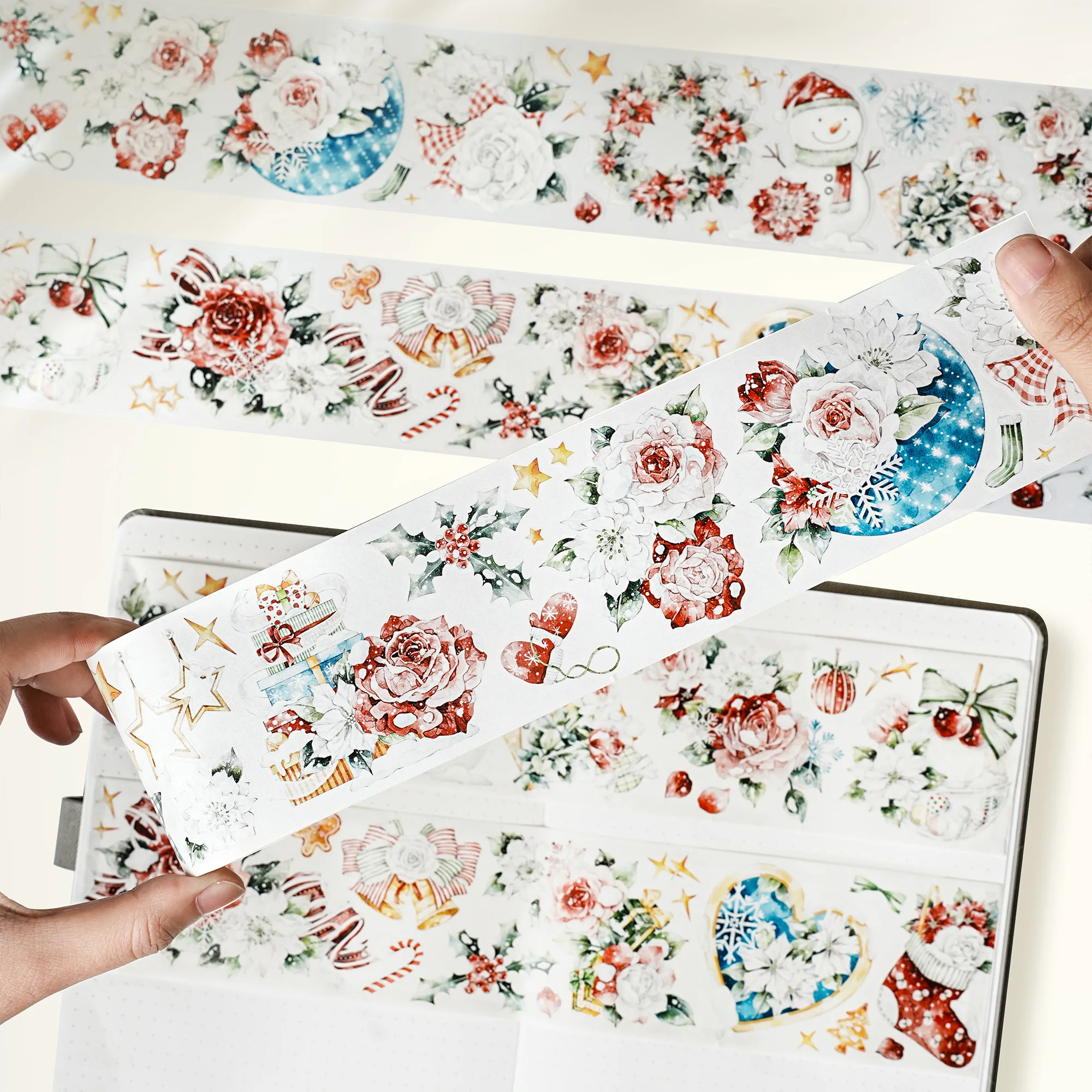 Оригинальная лента WT, рождественский цветок, высеченная рождественская зимняя цветочная лента для ежедневного журнала Washi PET Tape