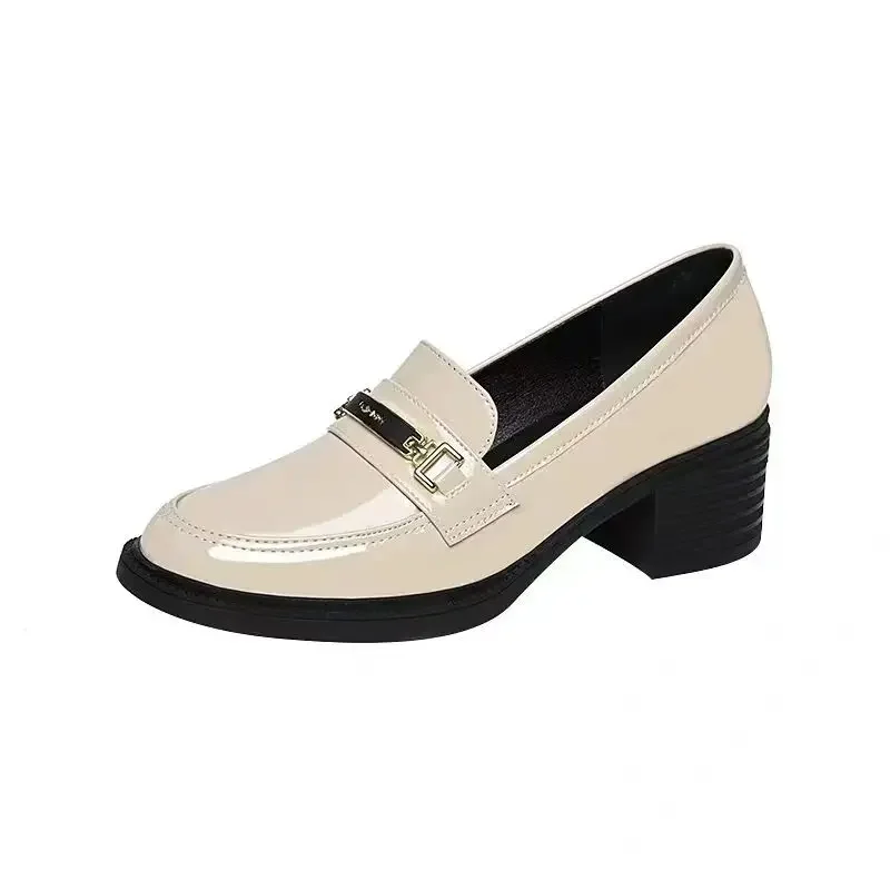 

Soft-Soled Women'S Single Shoes, Retro Spring And Autumn New Style Chunk-Heeled Loafers, Mid-Heeled Round-Toe Single Shoes