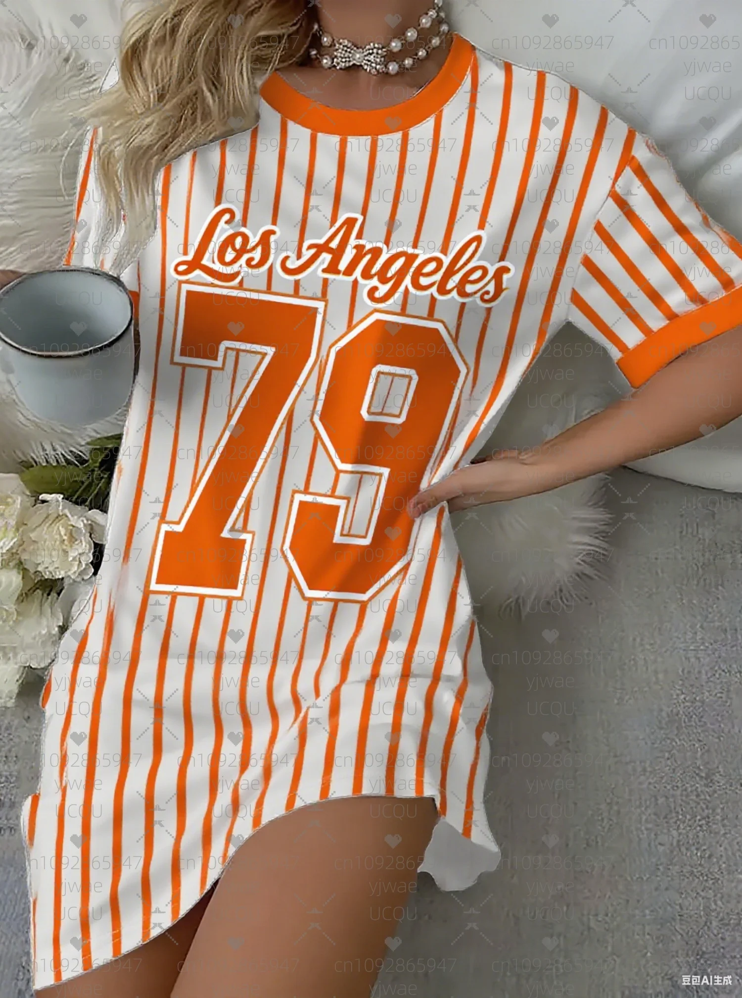 2025 été femmes T-Shirt robe ample décontracté 79 LOS ANGELES imprimé col rond dame à manches courtes pull robes femmes vêtements
