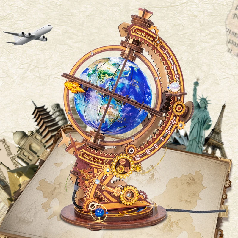 

DIY 3D Wooden Metal Puzzle Miniature Model Building Kits Globe Night Light Assembly Jigsaw Puzzles for Girls Birthday Gifts